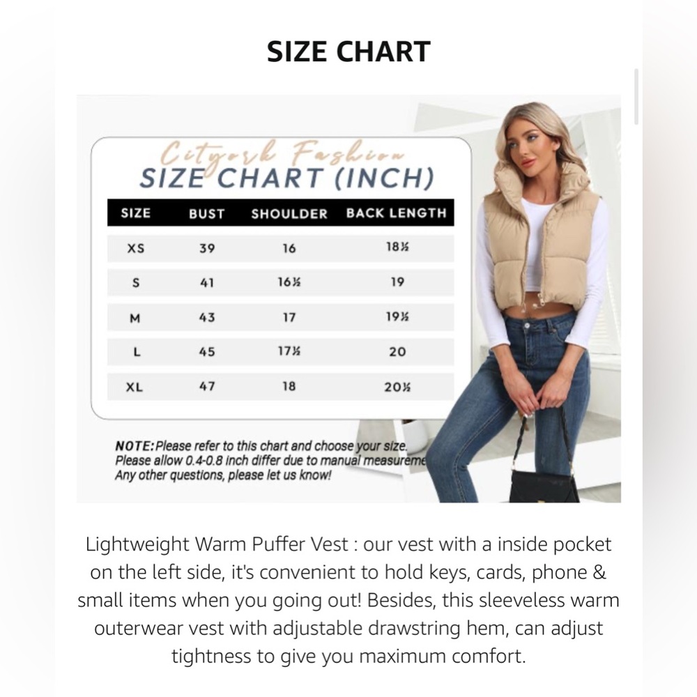 Women's Cropped Sleeveless High Stand Collar Zip Up Warm Padded vest M NIP - Picture 9 of 9